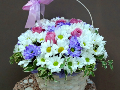 Корзина с хризантемами «Мин»